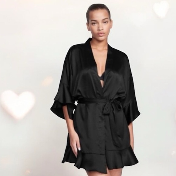 Victoria's Secret Other - 🔥😍Victoria’s Secret Black Satin Kimono Robe | Lingerie Cover-Up